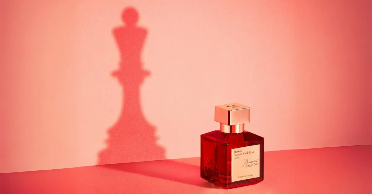 Perfume in red square bottle baccarat rouge